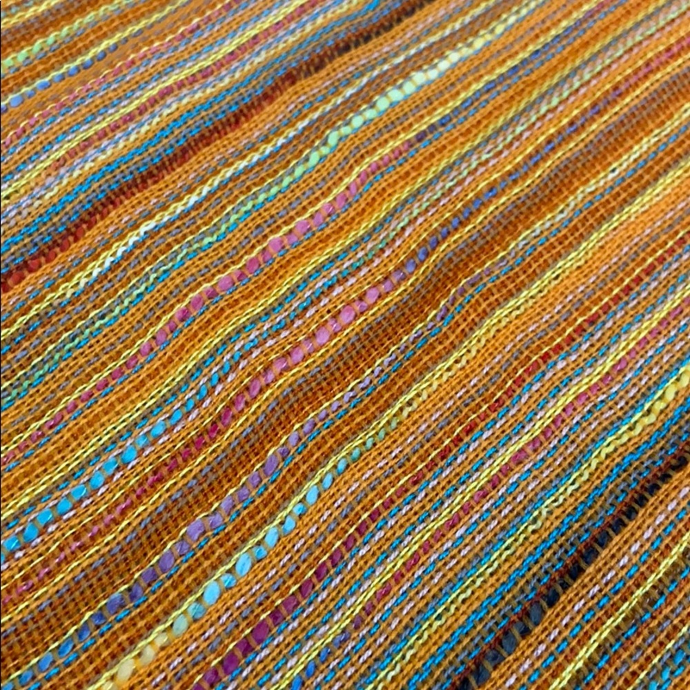 Hand woven rayon textured orange & multicolor fringe Scarf pashmina wrap - Picture 3 of 4